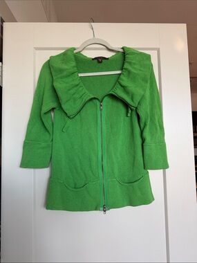 Fever Green Zip-Up Knit Cardigan, Size S